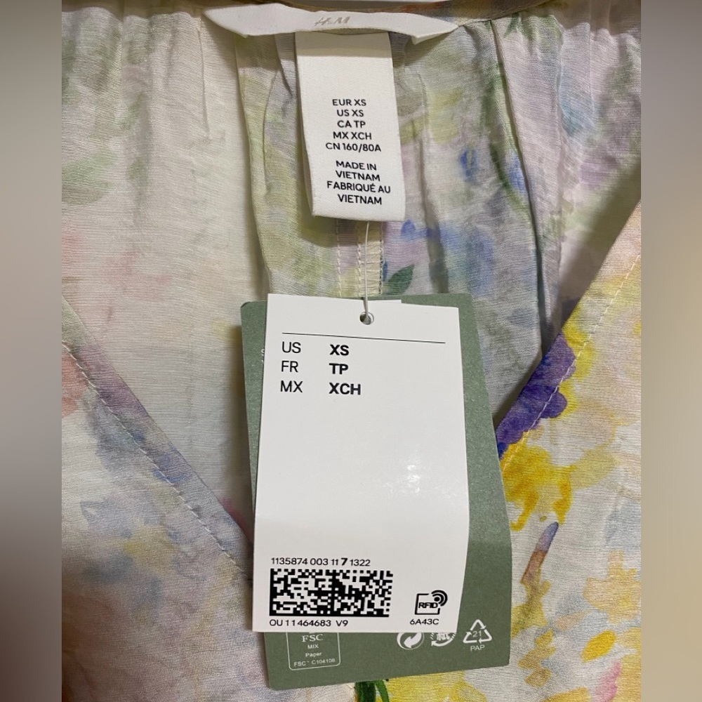 H&M Floral Long Sleeve Mini Dress – XS – LivaEco Viscose Boho Cottagecore - Picture 4 of 8